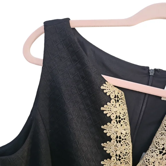 Pappagallo Brook Sheath Dress Size 14 Black Gold Women V-Neck Sleeveless NWT - Picture 2 of 5